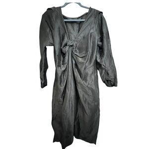 Driers van noten Elegant taupe grey shimmer metallic Long-Sleeve knotted Dress